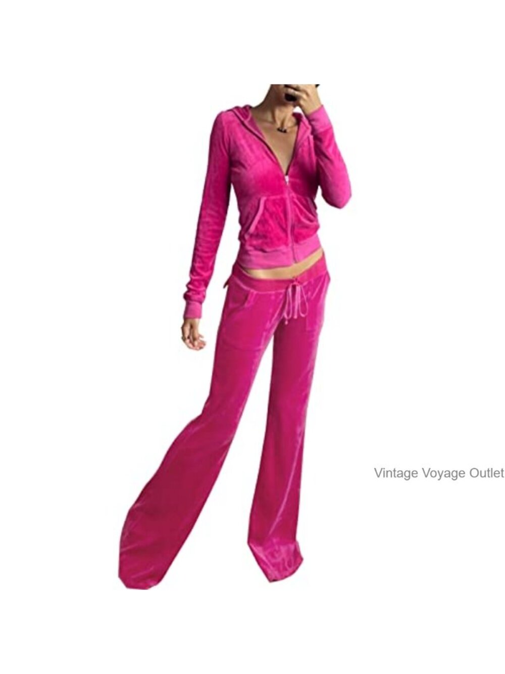 2 Piece Velour Tracksuit Set Cropped Zip Hoodie & Sweatpants Jogger Set